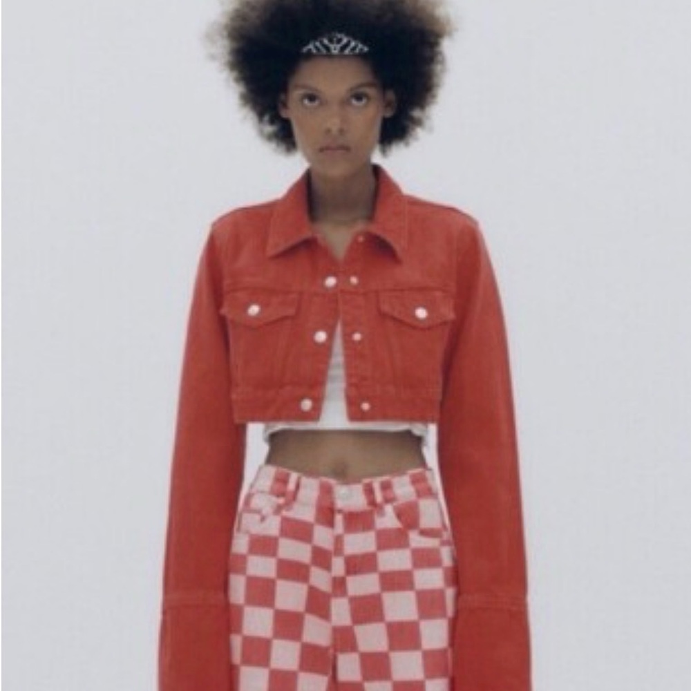Zara Cropped‎ Orange Denim Jacket NWT Size L